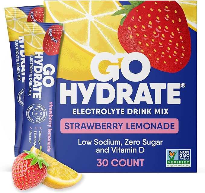 GoHydrate Instant Hydration Powder Packets - Low Sodium Electrolytes Drink Mix - Natural Hydration