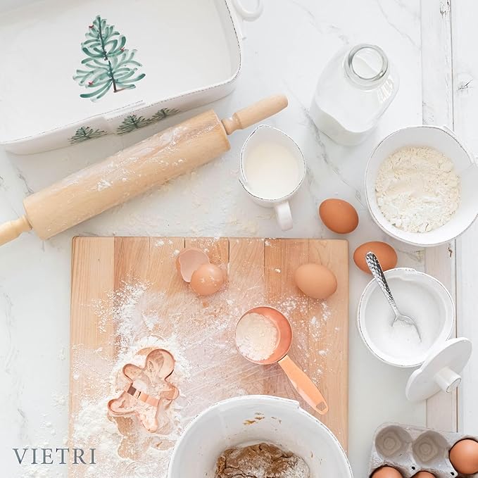Vietri Lastra Holiday White and Green Square Baker 11.5"L, Stoneware Oven Baking Dish & Serving Pan, Christmas Bakeware