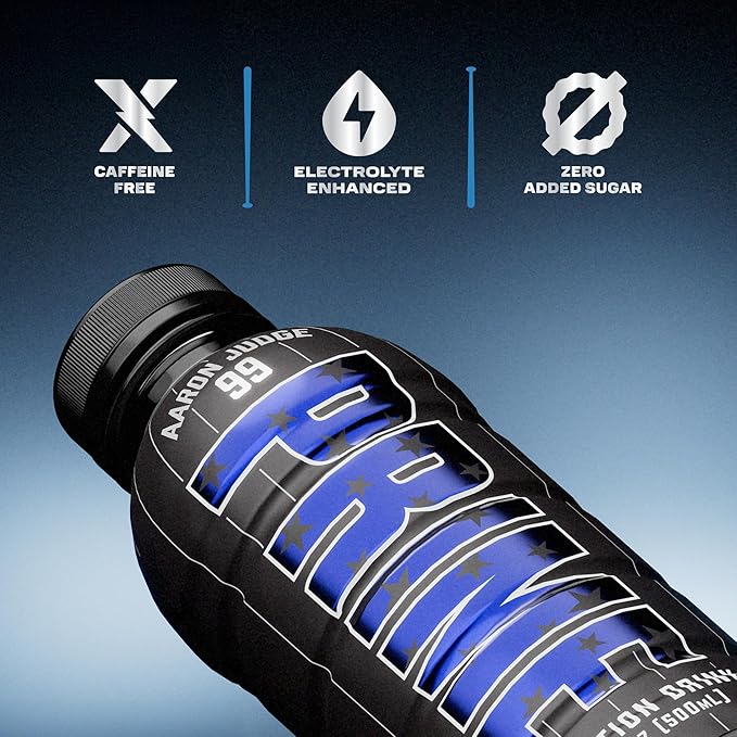 PRIME Hydration Aaron Judge, Sports Drinks, Electrolyte Enhanced for Replenishing Fluids, 250mg BCAAs, B Vitamins, Antioxidants, Low Sugar, 16.9 Fl Oz, 12 Pack