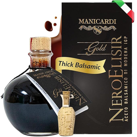MANICARDI Balsamic Vinegar of Modena PGI - Dense Gold Elisir with Drip-Stop Dispenser Perfect for Snacks, Pasta, Vegetables, Salad Dressings, Meat - Made in Italy, 8.45 Fl Oz (250 ml)