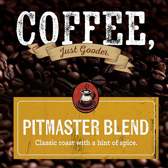 Rufus Teague Pitmaster Blend Ground Coffee, Gourmet Fresh Dark Roasted Coffee, Smoke Roasted Java, Medium Grind, 12 oz Bag