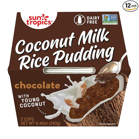 Sun Tropics Coconut Milk Rice Pudding Snack, Chocolate | Vegan Pudding, Dairy Free Pudding Snacks | Gluten Free, Low Sugar, Non-GMO | Ready-to-Eat Pudding Cups 8.46 Oz (Pack of 6)