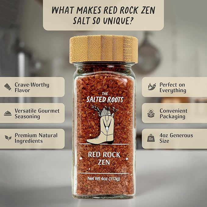 The Salted Roots - Red Rock Zen Salt - Umami-Rich Gourmet Blend with Miso, Wasabi, Thai Chili & Citrus - Hawaiian Red Clay Sea Salt for Sushi, Stir-Fry & Seafood - 4oz Jar