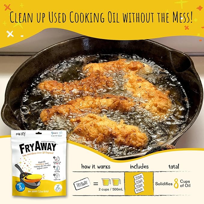 FryAway Cooking Oil Solidifier, Vegetable/Canola Oil Hardener for Easy Disposal, Natural Oils Solidifies, Grease Solidifying Powder, Waste Solution As Seen on Shark Tank, Pan Fry, Up to 8 Cups