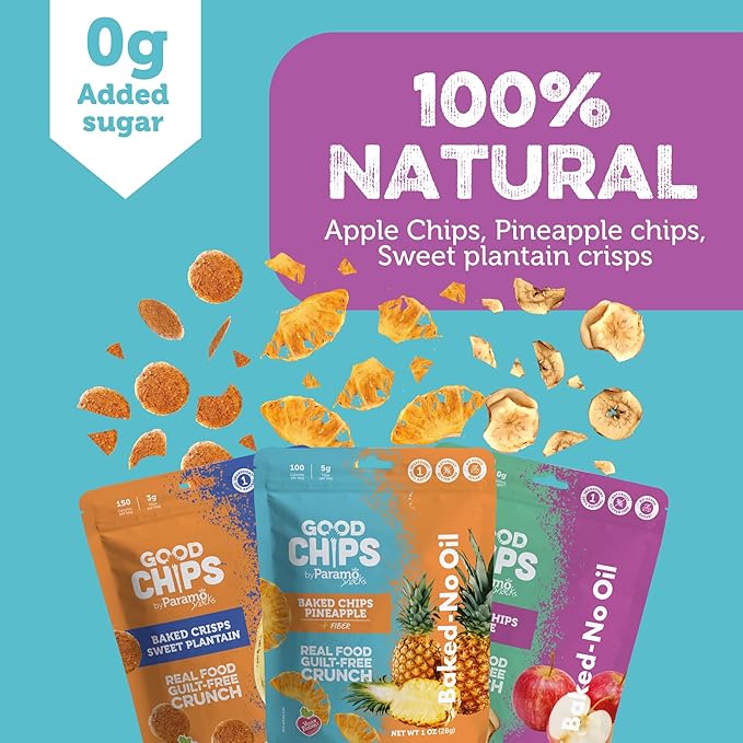 Good Chips Baked Crunchy Apple, Pineapple, Sweet Plantain - Crispy, Oil Free, Healthy, Naturally Sweet Dried Fruit Snacks Variety Pack - Pack of 8