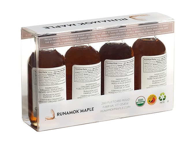 Runamok Organic Maple Syrup Sampler | Smoke + Barrels Vermont Maple Syrup Pairing Collection | 2 oz (4 count) | 60mL | Unique Smoked and Barrel Aged Maple Syrup I Real Maple Syrup
