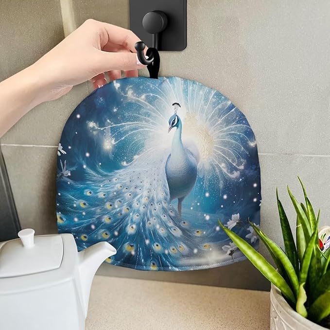 Peacock Print Tea Pot Cozy for Teapots Tea Cover Resist Heat Tea Pot Dust Cover Insulated Kettle Cover for Home Kitchen Decorative Accessories