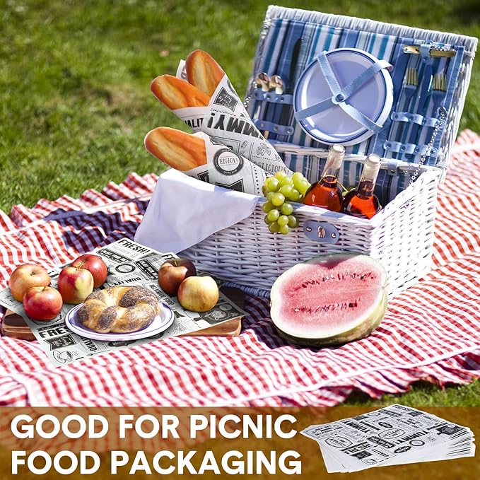 Seajan 13x15.8 Inch Newsprint Wax Paper Sheets Newspaper Theme Food Basket Liners Grease Resistant Paper Waterproof Sandwich Wrapping Paper Bakery Tissue for Hamburger Baking Kitchen Picnic (400 Pcs)