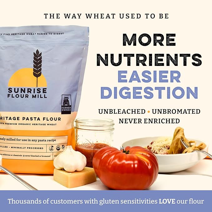 Sunrise Flour Mill USDA Organic Heritage Pasta Flour - 5 lbs | Milled from Hard Red Wheat | Easier to Digest with Less Bloating | No Bleaching or Bromating | Zero Additives