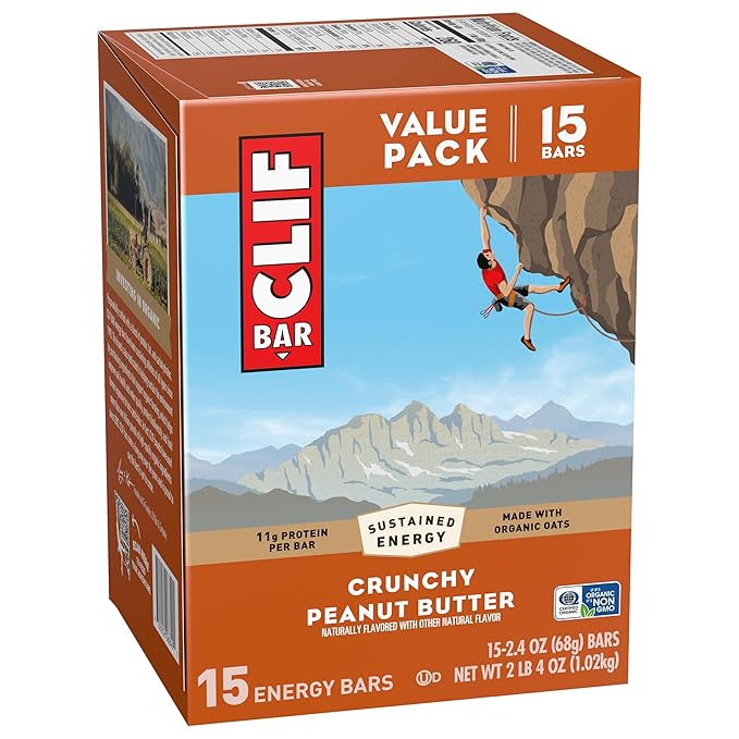 CLIF BAR - Protein Bars - Crunchy Peanut Butter - Made with Organic Oats - Energy Bars - Non-GMO (15 Pack)