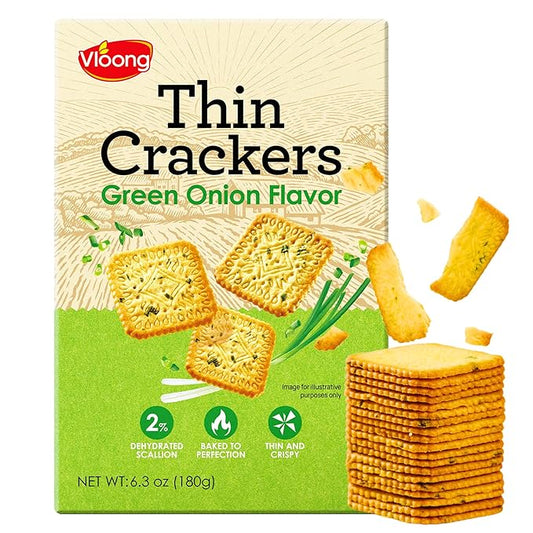 Vloong Green Onion Flavor Thin Crackers, Individual Packs with Versatile Flavors, Healthy Snacks, Thin & Crispy (1 Pack, 6.3 Ounce)
