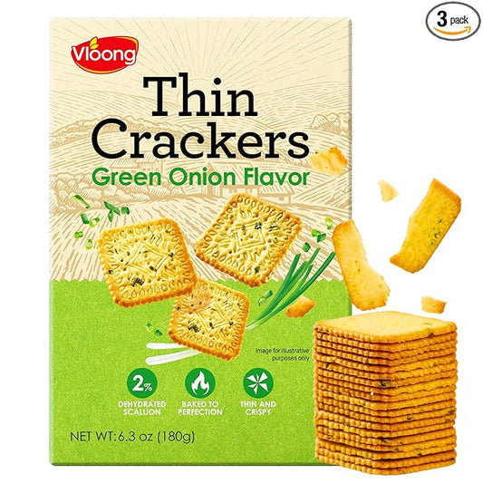 Vloong Green Onion Flavor Thin Crackers, Individual Packs with Versatile Flavors, Healthy Snacks, Thin & Crispy (3 PACK,18.9 Ounce)