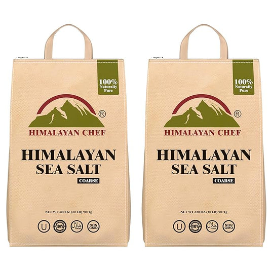 Himalayan Chef Sea Salt, Coarse Grain, 640 Ounces Mineral Salt, Pure & Natural Sun Dried Sea Salt, Unrefined, Gluten Free, Grinder Refill Sea Salt, 320 Ounce/Each (Pack of 2)