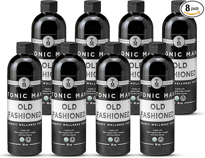 Tonic Man Old Fashioned Organic Wellness Herbal Tonic Made with Raw Apple Cider Vinegar Organic Herbs and Spices Energize Body | Immunity Booster Non-GMO 16oz Bottle (Pack of 8)