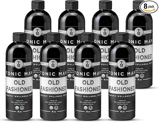 Tonic Man Old Fashioned Organic Wellness Herbal Tonic Made with Raw Apple Cider Vinegar Organic Herbs and Spices Energize Body | Immunity Booster Non-GMO 16oz Bottle (Pack of 8)