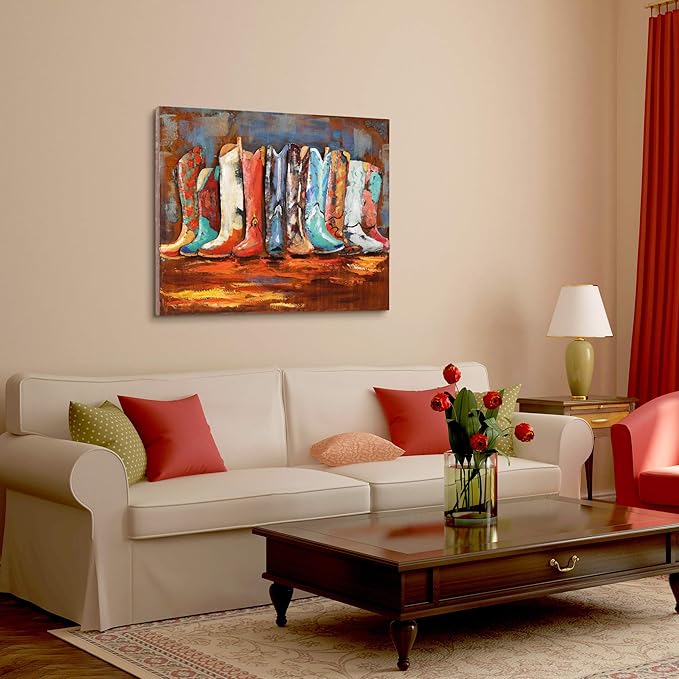 Empire Art Direct Cowboy?셲 Boots Mixed Media Iron Hand Painted Dimensional Wall Art, 30" x 40" x 2.4", Ready to Hang