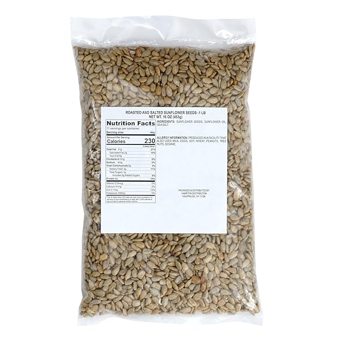 Sunflower Seeds Roasted and Salted, 1 Pound Bag, Sunflower Seeds No Shell, 16 Ounce Bulk Bag