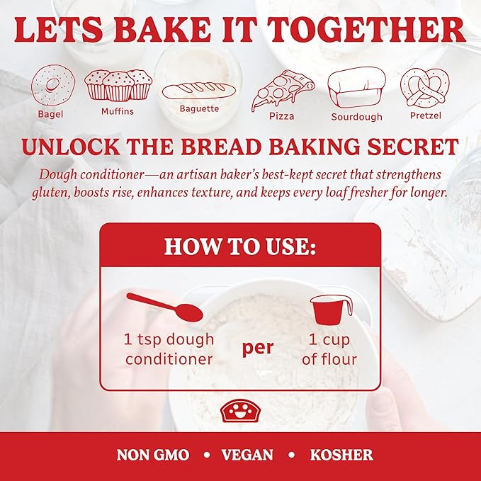 Bakers Club Artisan Dough Conditioner ??Bread Improver & Baking Enhancer for Better Texture, Volume & Shelf Life ??Sourdough, Pizza Crust, Bagels, Muffins, Cakes, Cookies & Pies Enhances Any Flour 10oz