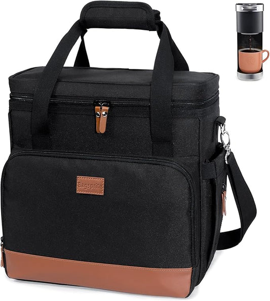 BAGSPRITE Coffee Maker Travel Bag Compatible with Keurig K-Mini or K-Mini Plus, Single Serve Coffee Brewer Carrying Case with Multiple Pockets for K-Cup Pods, Storage Bag With Shoulder Strap Grey