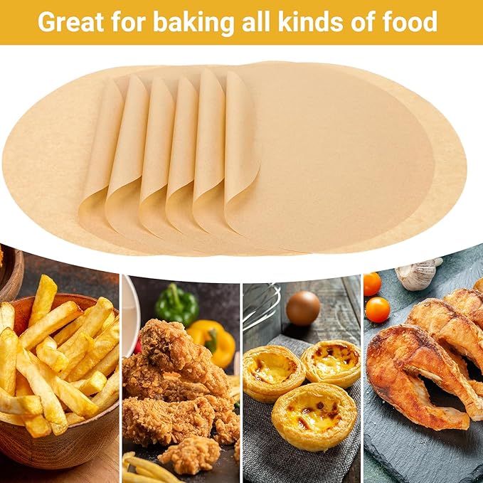 Beasea Air Fryer Round Liners 12 Inch, 200pcs Air Fryer Parchment Paper Unbleached Disposable Fryer Filter Paper Non-perforated Parchment Bamboo Steamer Papers for Air Fryer and Steaming Basket