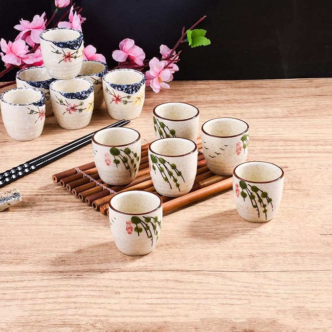 Porcelain Sake Cups, Set of 6 for Japanese Wine LY