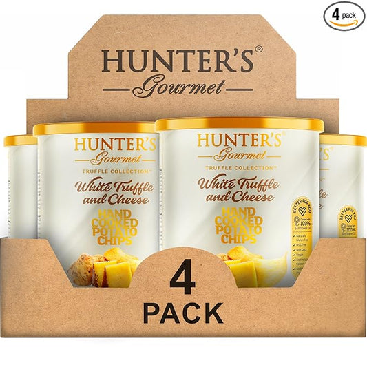 Hunter's Gourmet Chips | Healthy & Cholesterol Free | Halal | Made in a Nut-Free Facility | MSG & Preservative Free | White Truffle & Cheese | Gourmet Cheese Crisps | Pack of 4 | 40g