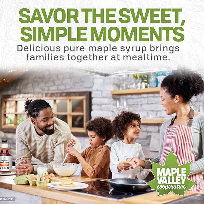 Maple Valley Organic Pure Maple Syrup, Dark & Robust Better Than Pancake Syrup, Use for Coffee or All-Natural Sugar Substitute in Cooking and Baking (32oz Plastic Jug)