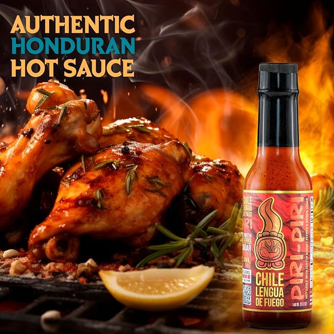 Chile Lengua de Fuego Piri Piri Hot Sauce – 1 Bottle – Artisan Honduran Sauce with Scotch Bonnet, Olive Oil, and Cumin – Balanced Heat, Tangy Flavor – All-Natural, Small Batch