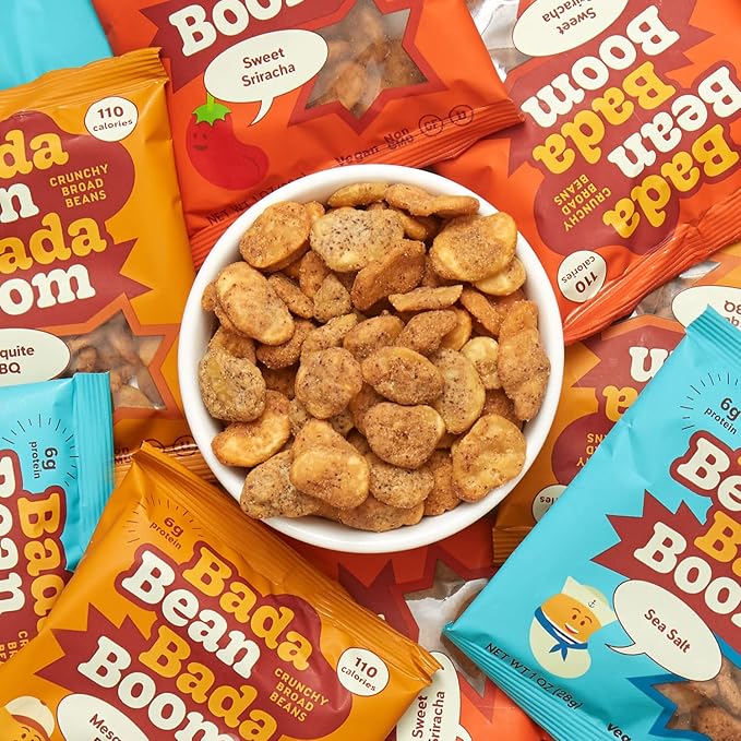 Enlightened Bada Bean Bada Boom - Plant-Based Protein, Gluten Free, Vegan, Crunchy Roasted Broad (Fava) Bean Snacks, 100 Calories per Serving, Sea Salt, 1 oz, Pack of 24