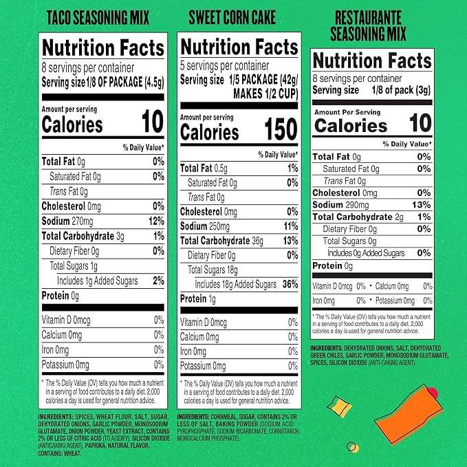 CHI-CHI'S Dry Mix Packets Variety Pack, Taco Seasoning 1.25 oz Pack, Restaurante Seasoning 0.78 oz Pack, and Sweet Corn Cake 7.4 oz Pack (24 Pack)