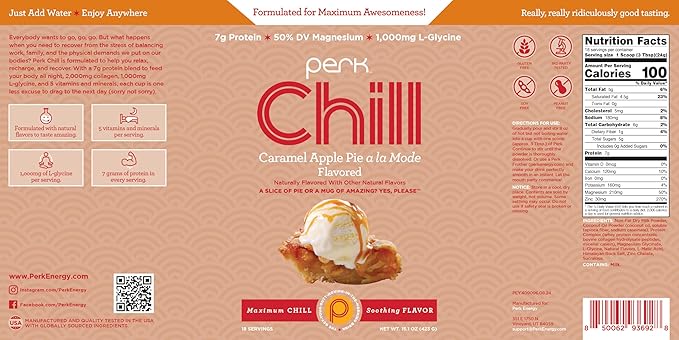 Perk Chill Apple Caramel Pie Flavored Drink Mix (18 Servings) - Gluten-Free, Peanut-Free