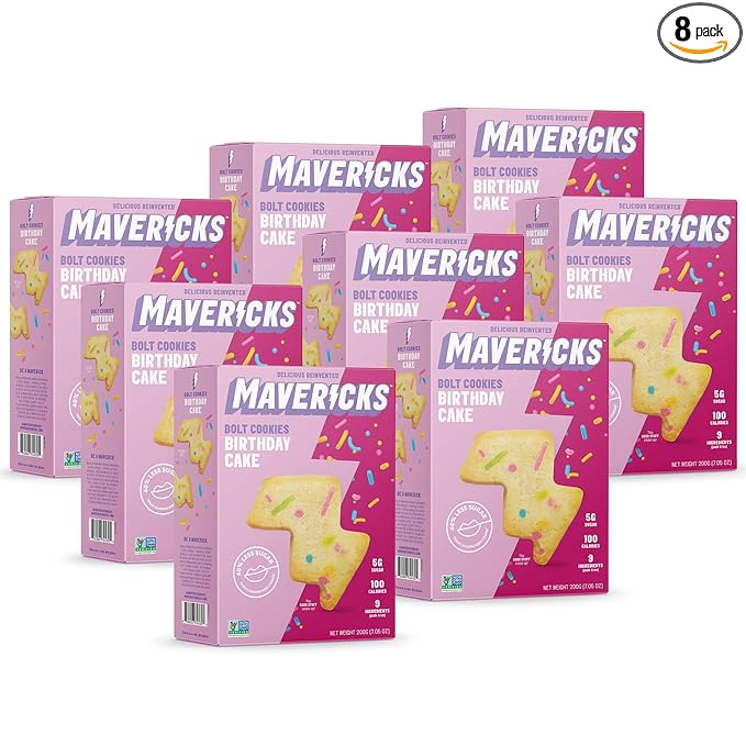 Mavericks Birthday Cake Bolt Cookies - Plant-Based Birthday Cake Confetti Cookies, Egg-Free, Nut-Free, Plant-Based Dessert for Kids - Back to School - 7 oz Box (8 Pack)