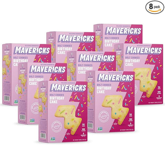 Mavericks Birthday Cake Bolt Cookies - Plant-Based Birthday Cake Confetti Cookies, Egg-Free, Nut-Free, Plant-Based Dessert for Kids - Back to School - 7 oz Box (8 Pack)