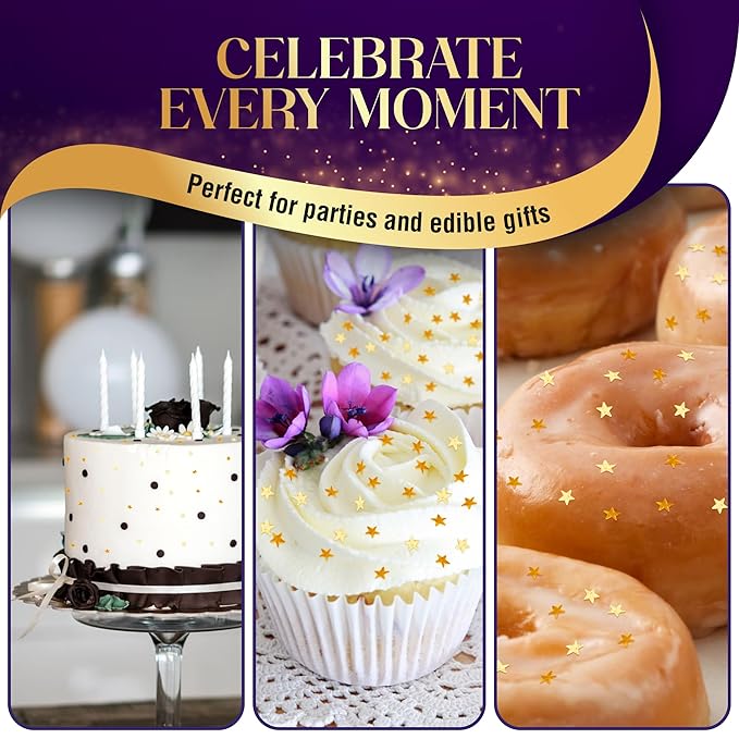 Goldz Edible Star Glitter ??Metallic Edible Stars for Cake Decorating, Cake Decorations, Gold Star Sprinkles for, Gold Flakes ??Dessert Toppers for Cakes, Cupcakes, Flakes and Cookies, 5grams