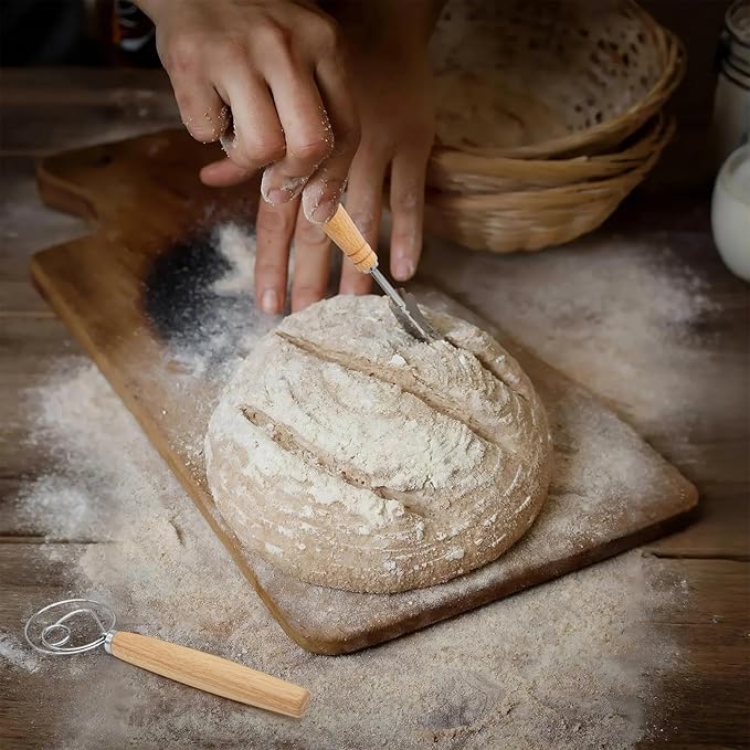 Banneton Bread Proofing Basket, 9" Round & 10" Oval Sourdough Bread Baking Supplies, Bread Making Supplies Tools, with Bread Lame, Danish Whish, Bowl Scraper, Sourdough Scraper, and Linen Liners