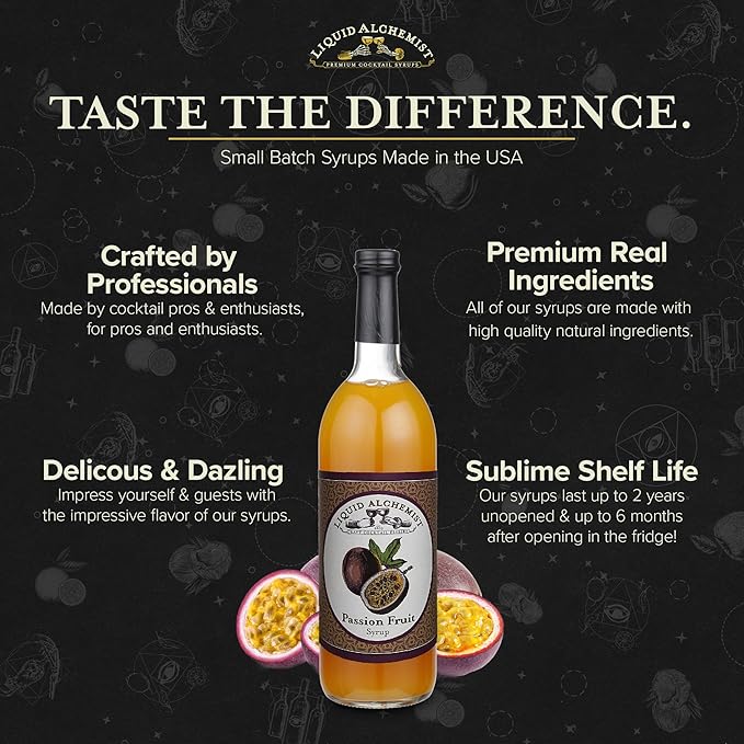 Liquid Alchemist Passion Fruit Syrup for Cocktails - Real Ingredients Make our Mix for Cocktails the Perfect Margarita Mix - Our Non-GMO Passion Fruit Syrup for Drinks is Vegan (12.7 oz)