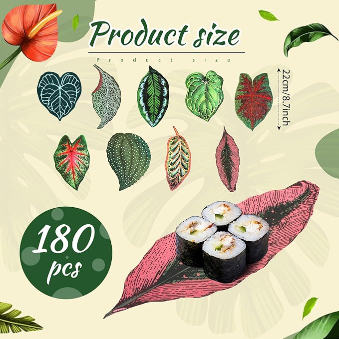 180 Pcs Parchment Paper Leaves, 8.66 in Charcuterie Board Tropical Parchment Paper Leaves Cheese Decorative Parchment for Table Festival Tropical Party Serving