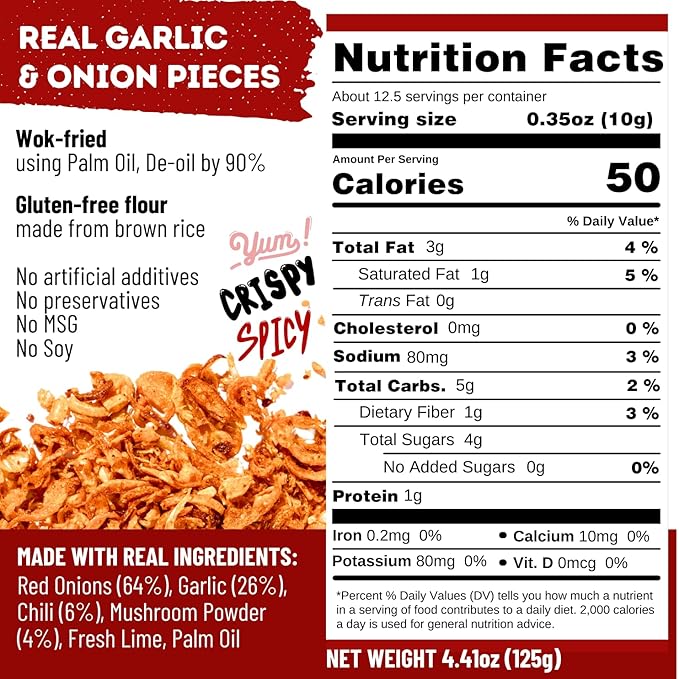 MaeMai Chili Crisp (MEDIUM HOT Spice) - Non-Oily Chili Crisp Topper, Rice Seasoning, Ramen Topper, Furikake, Umami Onion & Garlic Flakes | 4.41oz (125g) Resealable Bottle