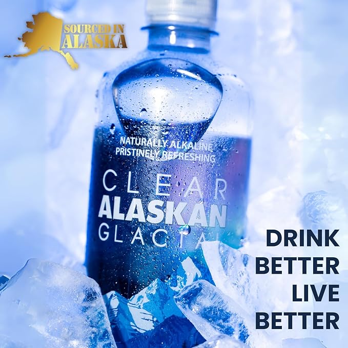 Clear Alaskan Fresh Glacier Water - Naturally Alkaline Glacial Water, rich in Minerals and Electrolytes - Convenient Sport Cap Bottle | 23.7 Fl Oz (700 ml) - Pack of 12 | Pristine and bottled at the source in BPA-free plastic bottles.