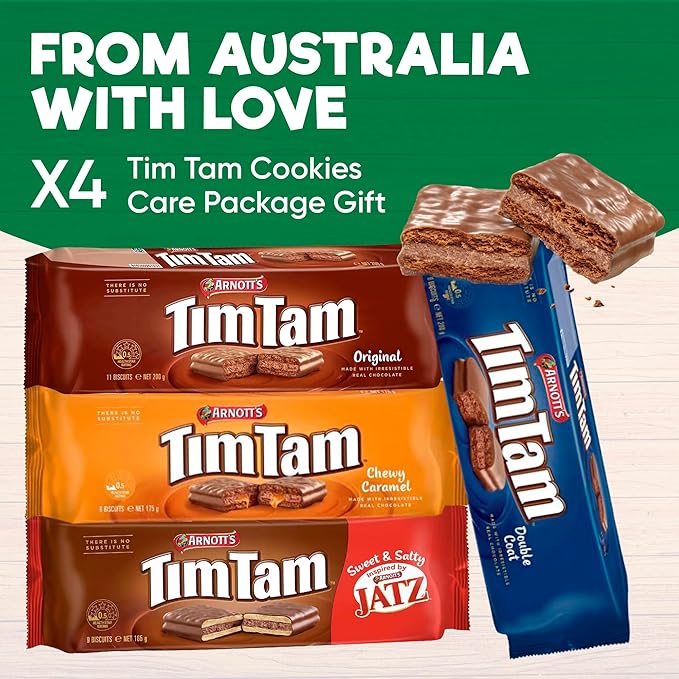 Tim Tam Variety Pack: Original, Double Chocolate, Chewy Caramel & Jatz - Authentic Australian Biscuit Gift Set