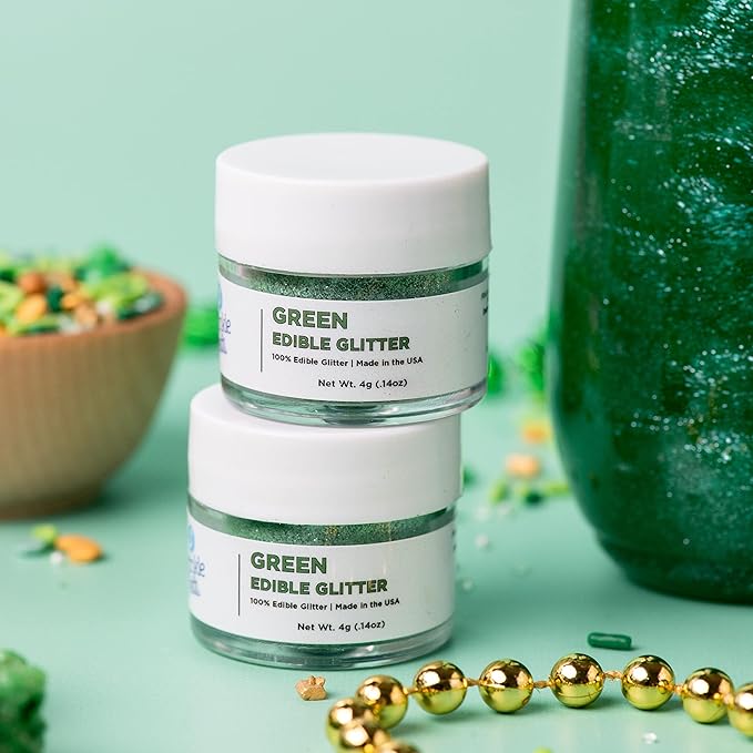 Sweets Indeed, Edible Glitter, Perfect for Drinks, Cocktails, Beverages & Cake Decorating, Dessert Cake Topper, Gift, 4 grams (Green Edible Glitter)