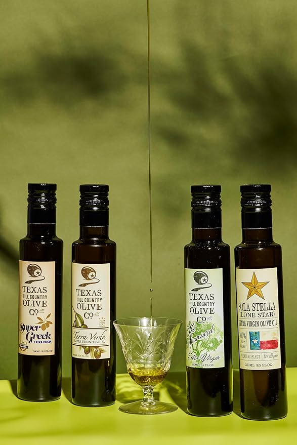 Texas Hill Country Olive Co Super Greek Extra Virgin Olive Oil - Cold Pressed EVOO Gourmet Olive Oil - Rich & Fruity - Perfect for Finishing & Dressing - Award Winning & Made in Texas (16.9 Fl Oz)
