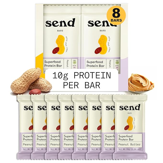 Send Bars Plant-Based Vegan Healthy Protein Bars, With Greens (Peanut Butter, 8 Bars) ??Only Real Ingredients, Zero Added Sugar, Gluten-Free, Dairy-Free