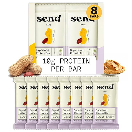 Send Bars Plant-Based Vegan Healthy Protein Bars, With Greens (Peanut Butter, 8 Bars) ??Only Real Ingredients, Zero Added Sugar, Gluten-Free, Dairy-Free