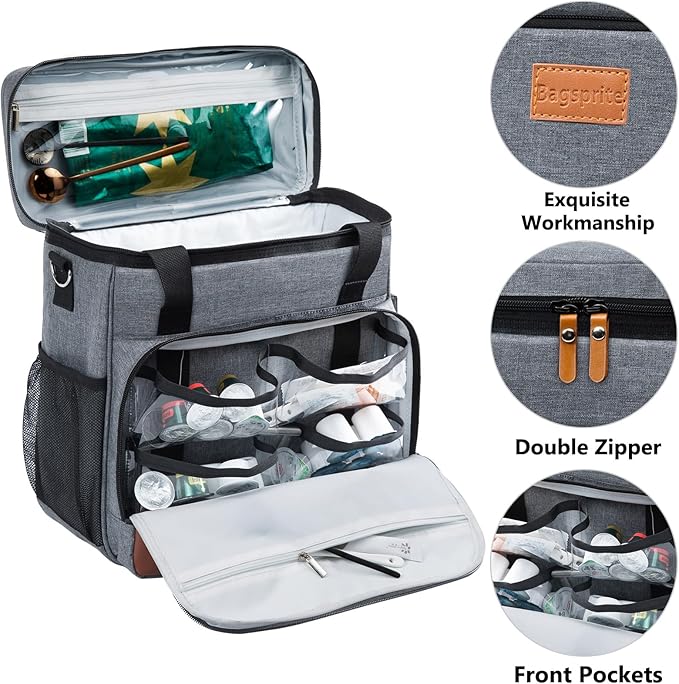 BAGSPRITE Coffee Maker Travel Bag Compatible with Keurig K-Mini or K-Mini Plus, Single Serve Coffee Brewer Carrying Case with Multiple Pockets for K-Cup Pods, Storage Bag With Shoulder Strap Grey