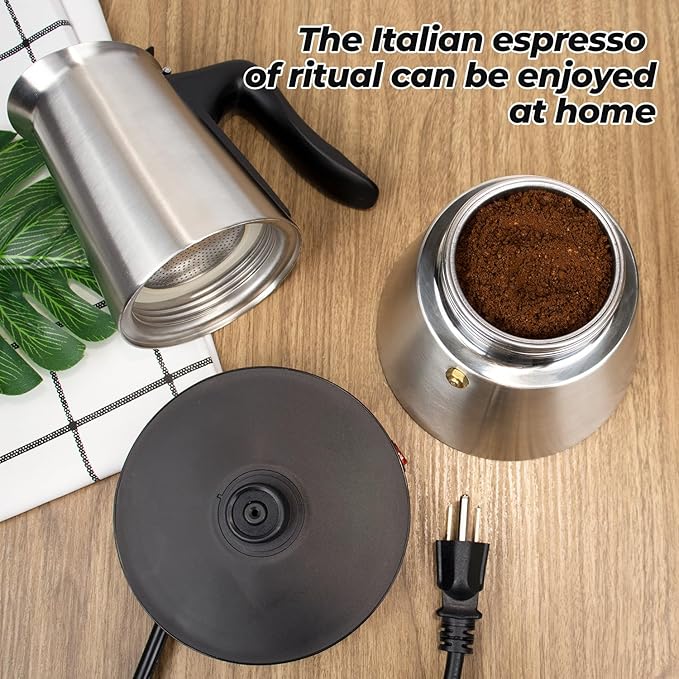 Electric Stainless Steel Moka Pot 6 Cup 300ml Mocha Pot Espresso Maker with Detachable Base Ideal Coffee Maker for Home Italian and Cuban Cafì±?Coffee maker Espresso maker Coffee Pot