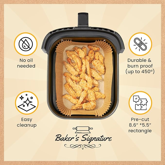 Air Fryer Liners for Ninja Foodi Dual ??125Pcs Disposable Parchment Paper for Ninja DZ201 DZ401, Instant Pot Vortex Plus, PowerXL Vortex ??Non-Stick and Oil Proof for Easy Cleanup by Baker's Signature