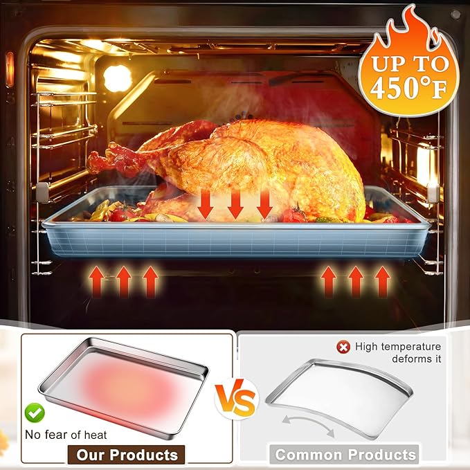 Commercial Quality Stainless Steel Baking Sheet, Extra Large Cookie Sheets for Baking, Warp Resistant Nonstick Baking Pan Oven Tray, Non Toxic & Heavy Duty & Dishwasher Safe - (20" x 14" x 1")
