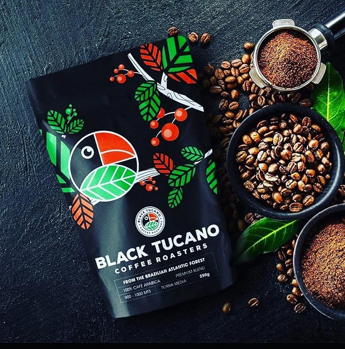 Black Tucano Specialty Coffee -Brazilian Whole Bean Medium Roast Coffee - Premium Blend Whole Bean - 8.8 Ounces 250 Gr
