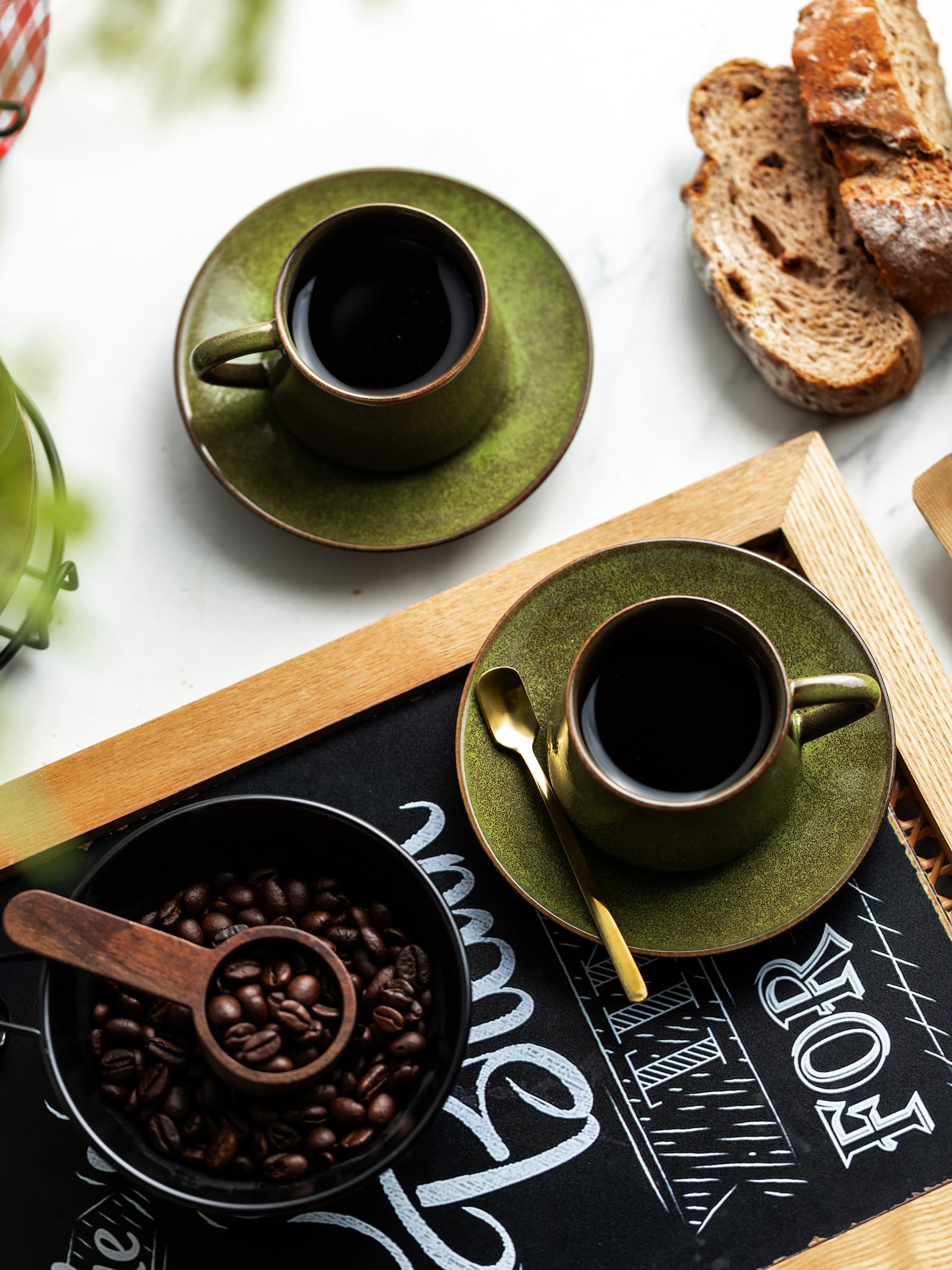 YHOSSEUN Ceramic Espresso Cups Set of 6, 4 Oz Expresso Shots Cup, Green